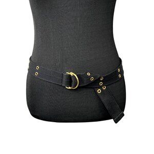 Black Canvas Belt Gold Tone Eyelets Grommets S M Adjustable 44" Long
